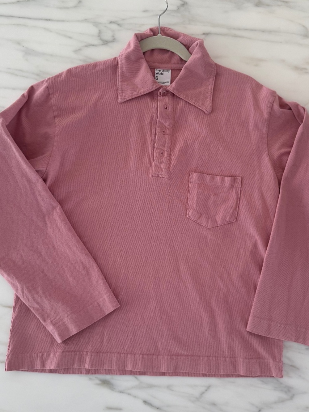 Everybody.World Pink Long Sleeve Polo Shirt — Size S — 100% Reclaimed Cotton — M